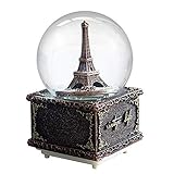 Paris Eiffel Tower Snow Globe Musical Box with Colorful Changing LED Lights, Home Décor Christmas Brithday Valentine's Day Gifts (Gold)