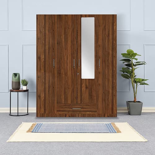 Image of Wakefit Wardrobe | 1 Year Warranty | Engineered Wood Almirah, Cupboard for Clothes Storage | 4 Door, Mirror, 1 Drawer, 2 Hanging Space | Cashmere - Columbian Walnut