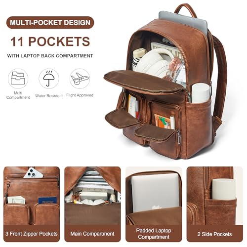 Shrrie Laptop Backpack for Women 16 Inch,Vegan Leather Travel Backpack Purse Work Business Computer Backpacks Teacher Nurse College Laptop Bookbag Casual Daypack,Two-toned Brown3