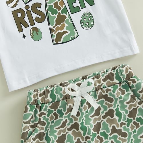 Image of Toddler Boy Easter Outfit Letter Cross Short Sleeve T Shirt Camouflage Shorts Set 2T 3T 4T 5T Summer Outfits