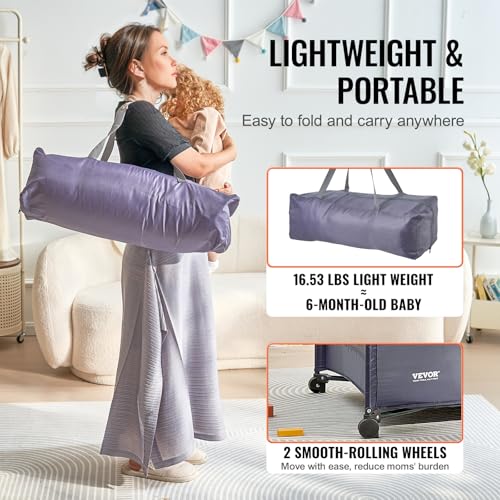 Vevor BABY PLAY YARD Travel Crib And Play Yard, Folding Baby Playpen With Soft Mattress Pad, Portable Toddlers Crib thumb #5