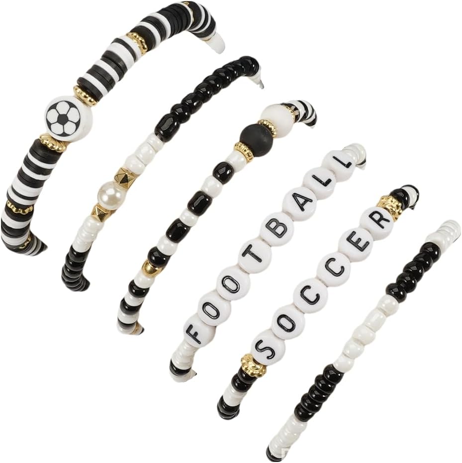 Pingyongchang Game Day Stackable Bracelets for Women Men Heishi Clay Beaded Stretch Bracelet Sports Charm Bangles Volleyball Soccer Football Baseball Basketball Rubby Gifts image 3