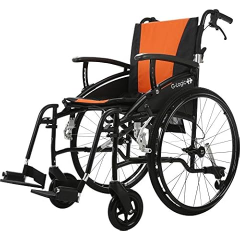 MobiQuip Lightweight, Manual Self Propelled Wheelchair, Super Light, Aluminium Frame Wheelchair, Folding, with 24 Inch Quick Release Sports Wheels (Black Frame 18 Inch Orange Seat) Cover
