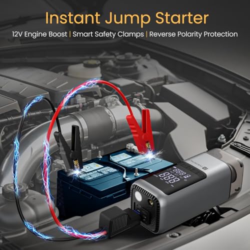 Image of Portronics Vayu Cop 6-in-1 Rechargeable BLDC Car Emergency Kit with 12V Jump Starter, Tyre Inflator, 5000Pa Vacuum Cleaner, 10,000 RPM Air Blower, LED Flashlight, 5W Power Bank, 4X 2000mAh Batteries