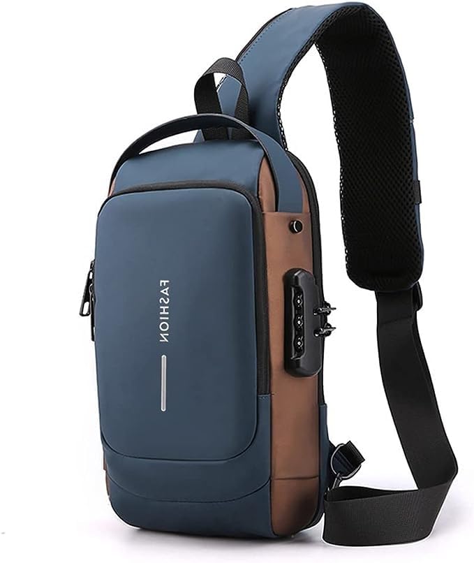 Image of TMG Crossbody Sling Bag for Steam Deck|Nintendo Switch OLED Console|iPad,Waterproof Chest Daypack with USB Charging, Shoulder Backpack for Men|Women (Blue)