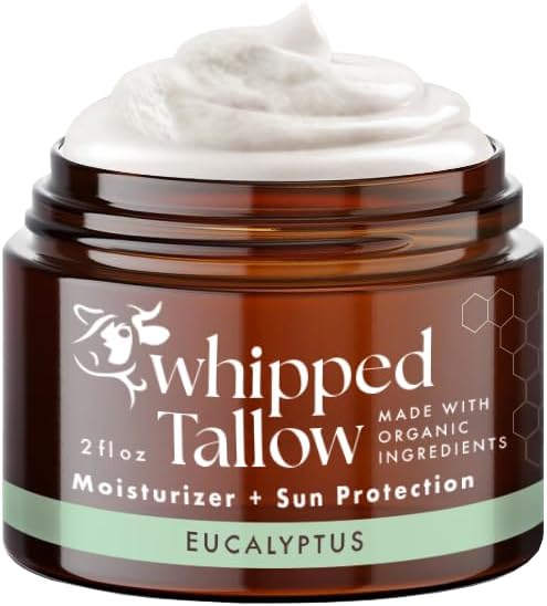 Handmade Whipped Tallow Balm Moisturizer Cream - Made with 100% Grass-Fed Beef Tallow & Organic Face + Body Skin Care, 100% Natural Lotion (Organic Eucalyptus)