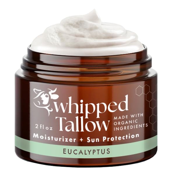 Simply Bovina Handmade Whipped Tallow Balm Moisturizer Cream - Made with 100% Grass-Fed Beef Tallow & Organic Face + Body Skin Care, 100% Natural Lotion (Organic Eucalyptus)