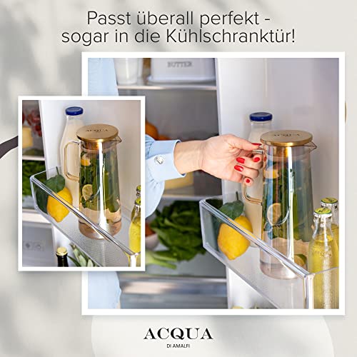 Foto von ACQUA DI AMALFI® Glaskaraffe mit Deckel | Wasserkaraffe 1,5 Liter | Glaskanne mit Deckel | auslaufsicher & hochwertig | Karaffe Glas ideal für Limonade, Wasser & Tee (GOLD/GOLD)