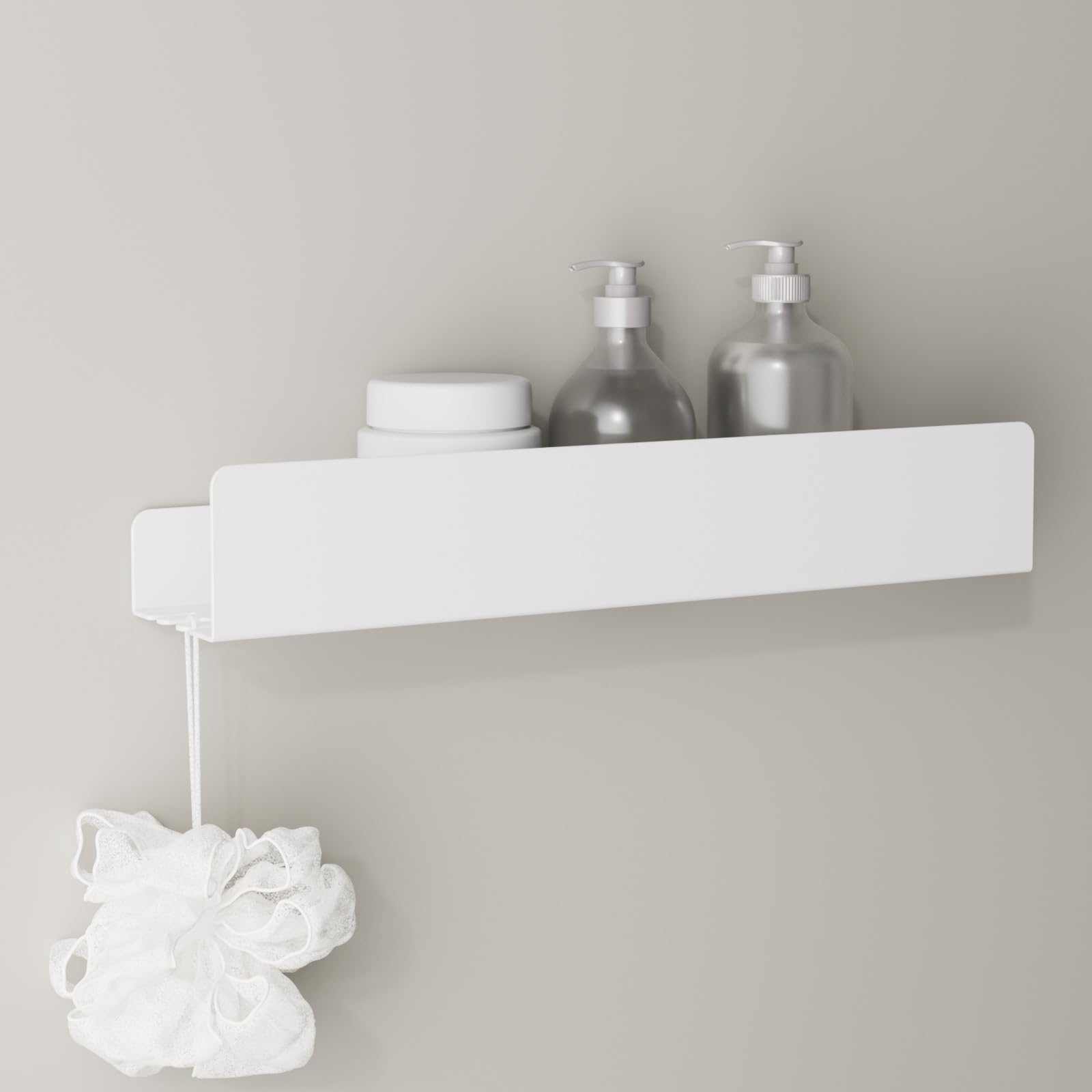 REKITA Duschablage ohne Bohren,Badezimmer Organizer 40 cm,Duschablage Edelstahl,Shampoo Halterung für Dusche,Hängeregal,Badregal Weiß