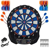 Elektronische Dartscheibe mit 2 Stromversorgungsmodi Dartboard mit 12 Darts,24 Ersatzspitze Dartscheibe Elektronisch mit 25 Spiele LED Anzeigen,157 Variationen für 8 Spieler