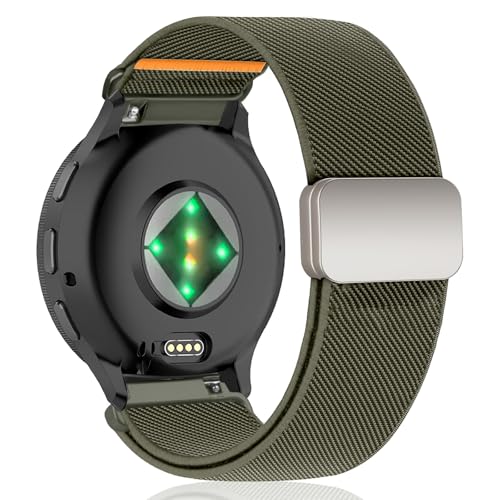 #Commissioniguadagnate<br>22mm Nylon Cinturino per Garmin Venu 4 45mm/Venu 3 45mm/Venu2/vivoactive 4/Active Sport Elastica Magnetica Intrecciato Cinturini per Garmin Forerunner 265/255/255 Music/570 47mm - Verde