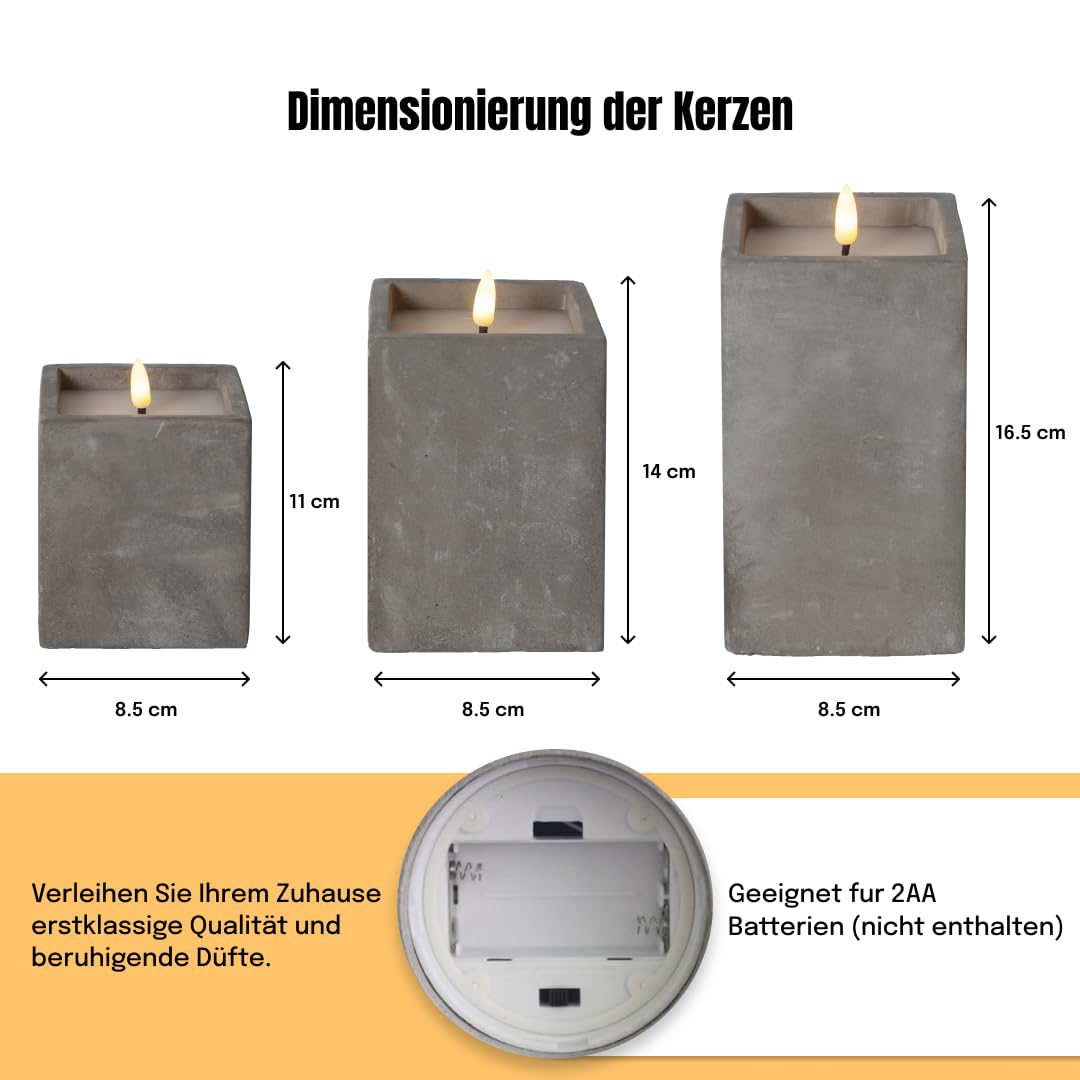 Candele a LED con funzione timer, candela a LED con timer, candela tremolante, fiamma tremolante, set di 3 candele decorative, candele bianche, candele elettriche con batteria e funzione timer
