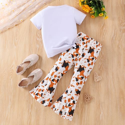 Image of Ayzozuy Kids Toddler Girl Clothes Letter Print Graphic Top + Leopard Print Flare Leg Pants 2PC Summer Clothing Set