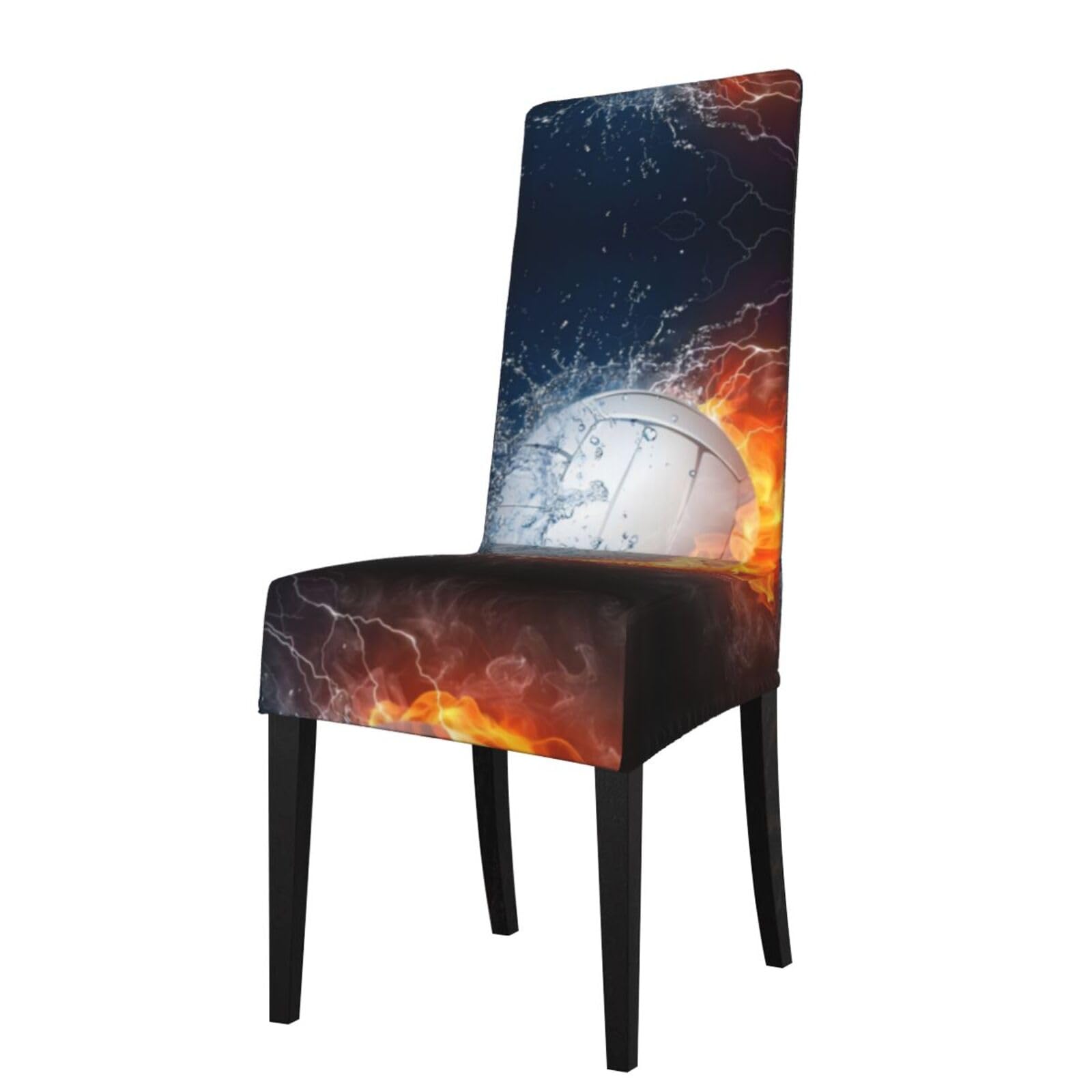 HLSBSSL Ice And Fire Volleyball Printed dining chair covers, wrinkle-resistant and iron-free, suitable for hotels, banquets, and conferences
