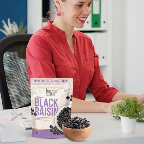 Image of KitchenSmith Seedless Black Raisin - Pack of 2 (500gm Each) | Draksh, Kaali Dakh & Kali Kishmish Raisins | Naturally Sourced, Dried & Sweet Dry Fruits