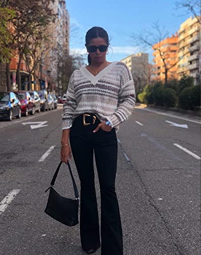 roswear Women’s High Waisted Bell Bottom Stretch Ripped Curvy Flare Jeans4