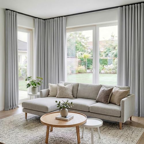 Image of hoeflife Room Divider Curtains Blackout Floor to Ceiling Curtain with Hook Wall Mount Sliding Door Curtains Ceiling Mount Extra Wide Curtain Wall Divider for Room Separation(Light Grey,W180 x H96 in)