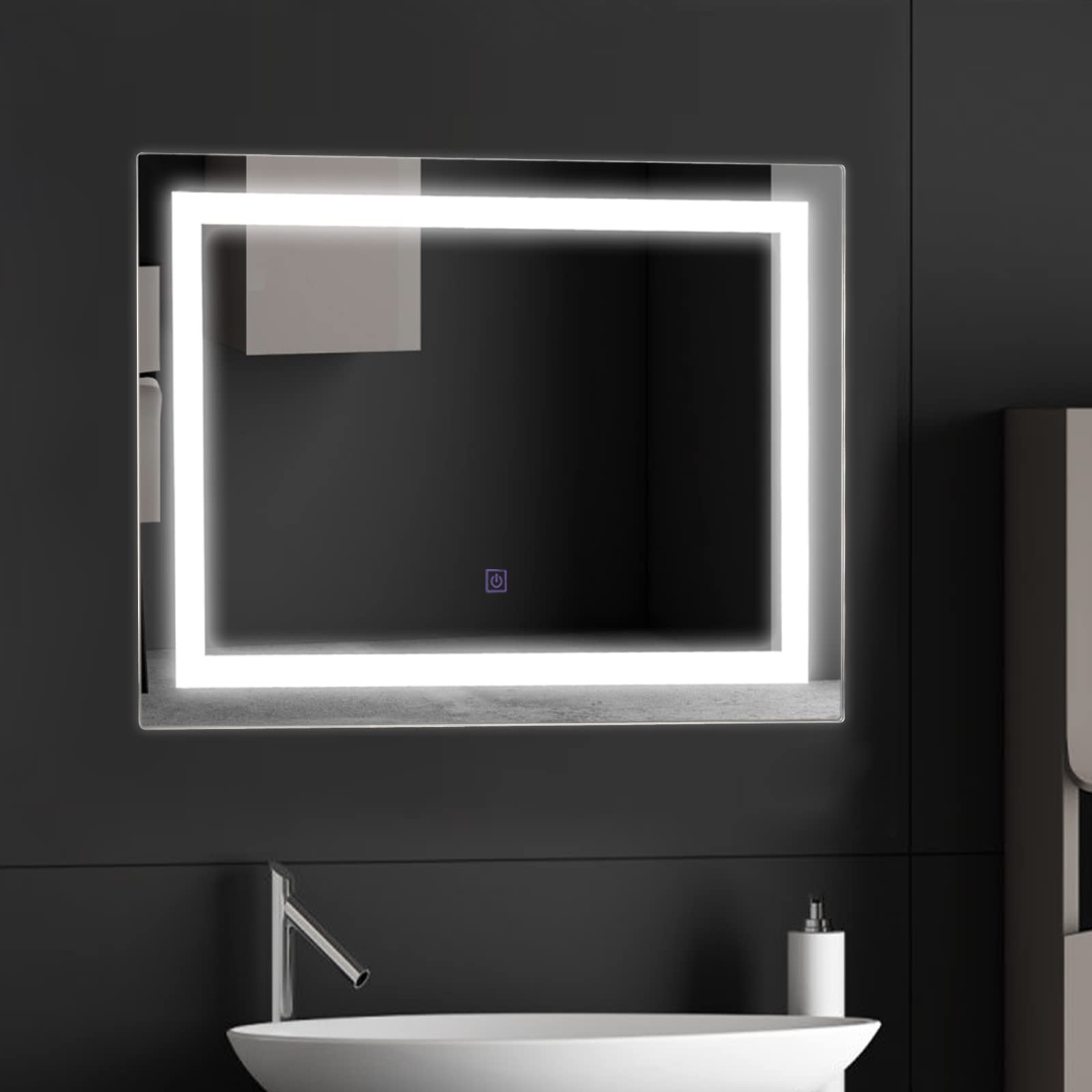 Tangkula LED Bathroom Mirror, Wall-Mounted Makeup Vanity Mirror W/Smart Touch Button, Dimming Function & 3 Colors Temperature, Perfect for Bathroom, Dressing Room, 27.5” x 20”