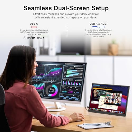 Image of Portable Monitor 14 Inch 1200P USB-C HDMI Ultra-Slim Travel Monitor with Kickstand, Compatible with Xbox, Laptop, PC, Mac Phone, PS, Swich IPS Ultra-Thin Zero Frame Gaming Monitor