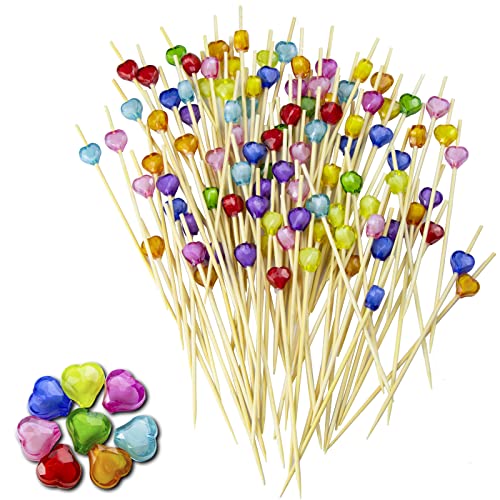 CUNQN Bâton de Cocktail, Pics de Nourriture Brochettes de Bâton de Fruits Pick Fourchette à Dessert en Bois Cure-Dents pour Apéritifs Gâteau Salade Sandwich 100pcs