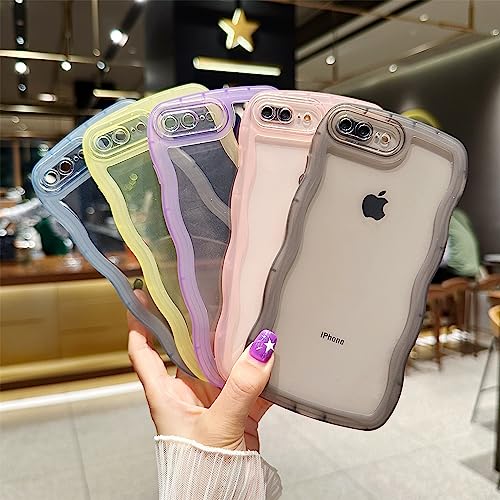 Image of Compatible with iPhone 7 Plus /8 Plus Case 5.5 inch, Cute Kawaii Curly Wave Frame Shape Soft Silicone Shockproof Protective Phone Cover for Women Girls, Clear /Pink