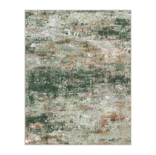 Image of BEIMO Area Rugs 8x10 for Living Room Bedroom, Modern Abstract Machine Washable Rug, Large Soft Low Pile Floor Carpet with Non Slip Backing for Dining Room, Green /Brown