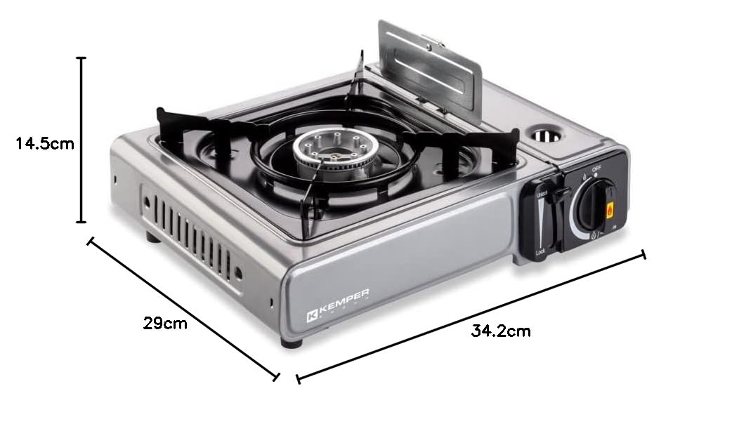 KEMPER - Barbecue Grill 2 en 1 Réchaud gaz piézo 2200 W + Plaque Grill + 8 Cartouches gaz Butane Camping