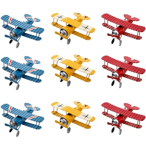 Youeon 9 Pcs Metal Airplane Hanging Decorations, Mini Retro Iron Biplane Model with Lanyard...