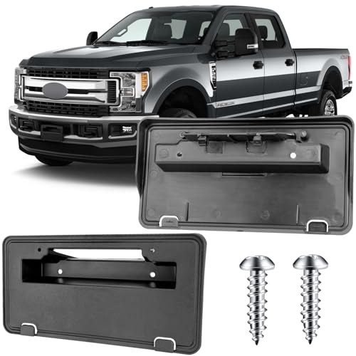 Image of License Plate Bracket Accessories for Ford F250 F350 F450 F550 Super Duty 2017 2018 2019, Front Bumper License Plate Holder Replacement Frame Black Mount, Easy Installation