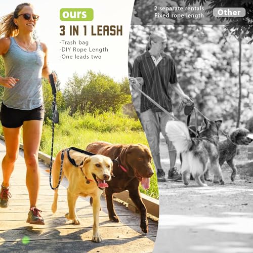 Blanlody Doppelleine für 2 Hunde, Keine Rwicklung Hundeleine für 2 Hunde 360° Drehbare Leine für 2 Hund,Hundeleine für Zwei Hund mit 2 Karabinerhaken,Keine Leine - Größe L