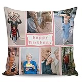 Roses Garden Custom Throw Pillow Cover with Photos Collage, Customized Pillowcase with Pictures and Text Personalized Gift for Baby Kids Family Friends, 16x16 Inch, 7 Photos with Text Style 2