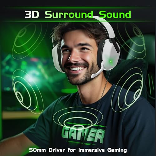 Image of Gvyugke Wireless Gaming Headset for Xbox Series X /S, Xbox One, PS5, PC, Bluetooth 6.0 Gaming Headphones with Flip-to-Mute Noise-Canceling Mic, 70-Hour Playtime, Foldable, 3D Surround Sound - White