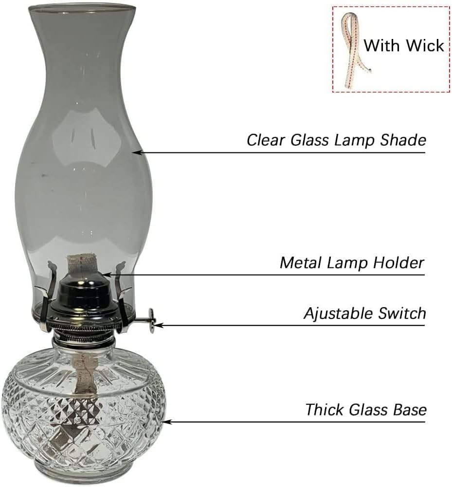 Klare Kristall-Öllampe mit Docht, Verstellbarer Schalter, Kerosinlampe, Vintage-Hurrikan-Lampe, Camping-Zeltlampe, Laterne