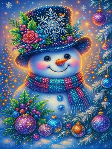 HHMATITS Christmas Diamond Art Kits for Adults - Snowman Diamond Painting Kits for Adults Beginners 5D DIY Full Drill Gem Art Kits Paint with Diamonds Wall Decor Gift 12x16inch