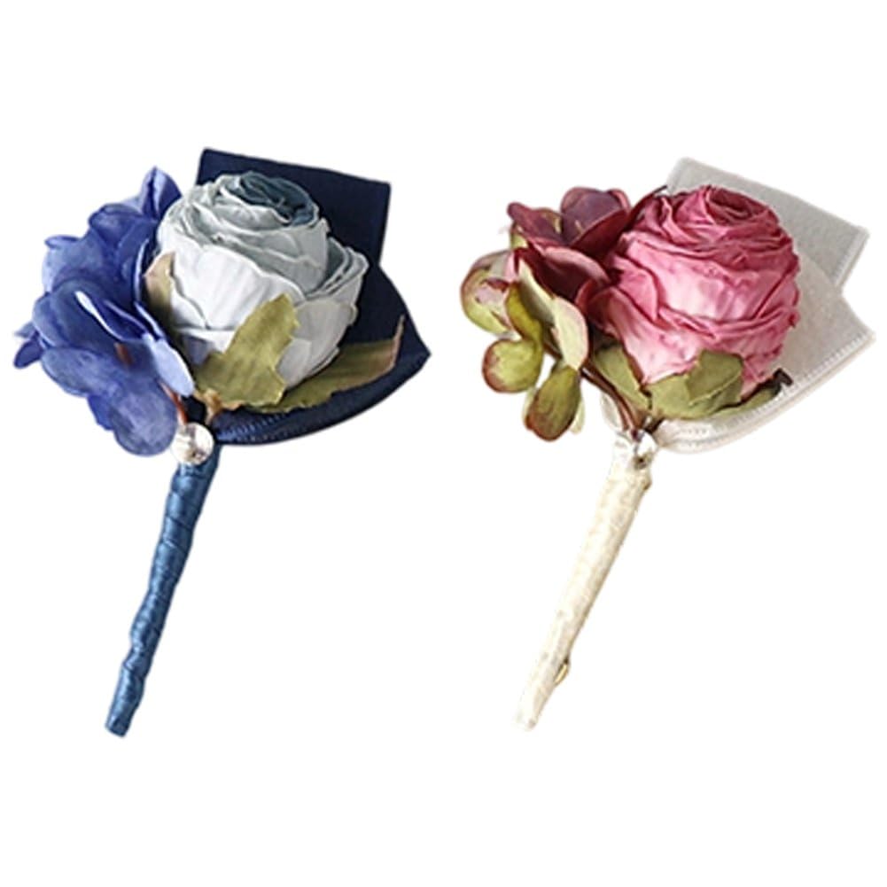 Caeanhi 2pcs Wedding Artificial Rose Boutonnieres, Floral Lapel Corsage for Groom, Decorative Groomsmen Prom Marriage Ceremony