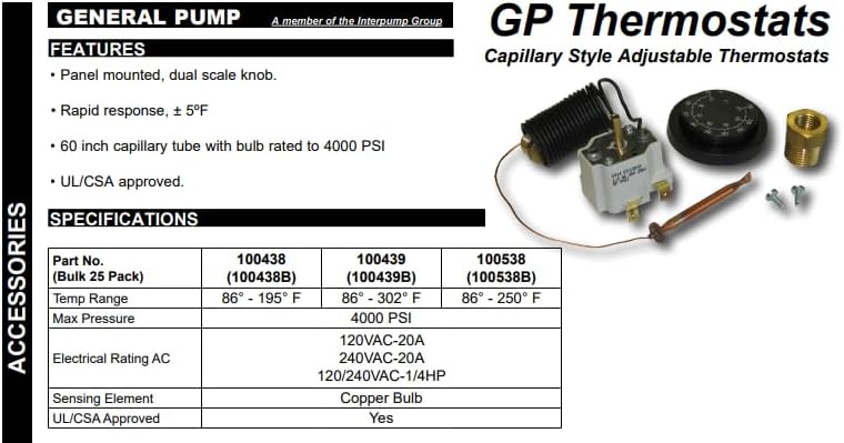 General Pump Thermostat Specifications Diagram