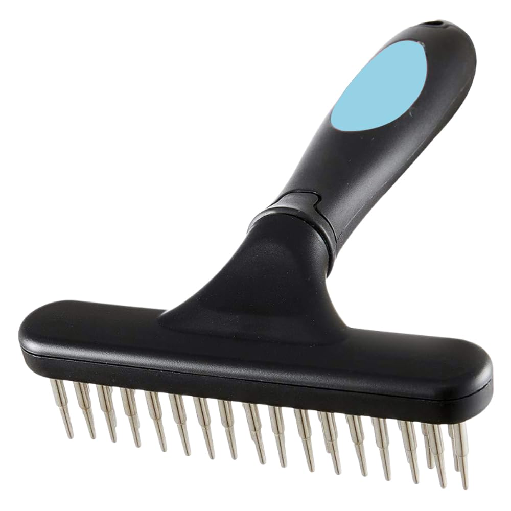 AKSIQIOL Carpet Rake, Portable Pile Lift & Undercoat Rake for Dogs Pet Hair Remover, Double Row Stainless Steel Pins