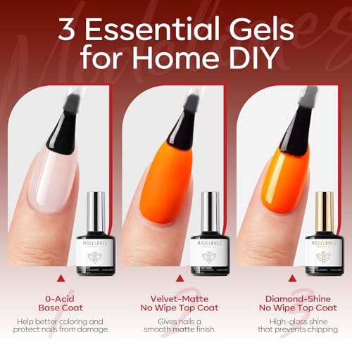 Image of modelones 32 PCS Gel Nail Polish Kit, 28 Colors Gel Polish with Blooming Gel, Base Coat, Glossy & Matte Top Coat Cat Eye Jelly Glitter Chameleon Soak Off LED Nail Art Kit Salon at Home