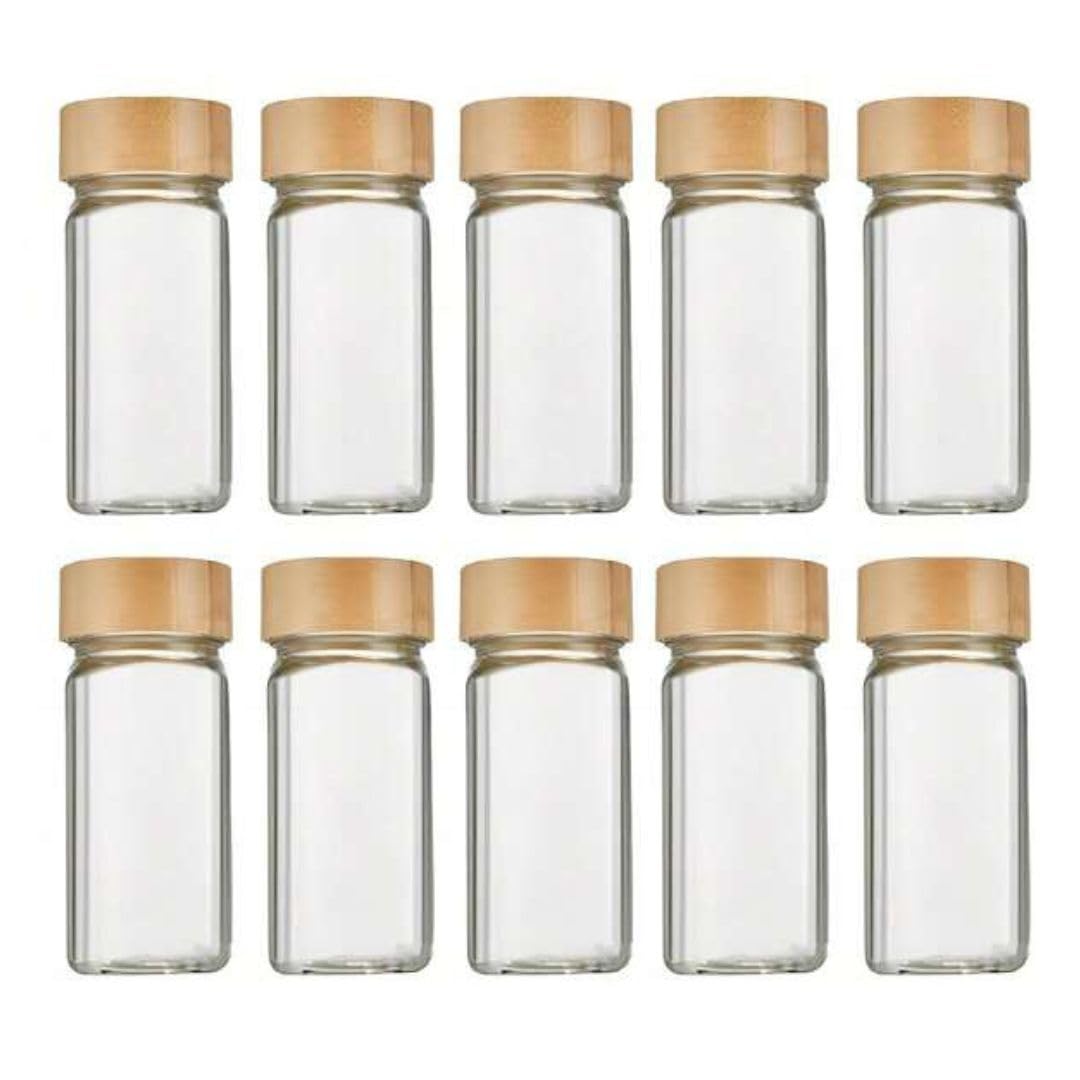 ZEPOLI Glass Spice Jars Square Glass Bottles Spice Containers120 ml Clear Glass Square Spice Jar Black Sifter Two Sided Sifter Cap|(shaker holes/pour open) and Freshness Seal (WOODEN LID SPICE JAR 10) (B0C5CWJ2SH) Amazon Price History, Amazon Price Tracker