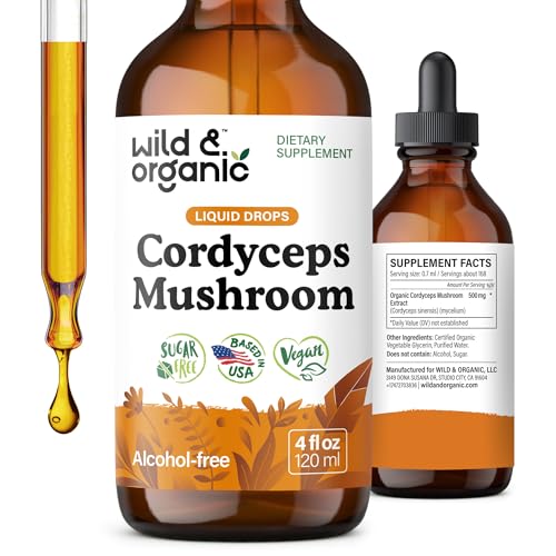 Wild & Organic Cordyceps Mushroom Tincture - Energy & Immune Support - Cordyceps Sinensis Extract Supplement - Liquid Mushroom Drops - Add to Tea & Mix with Powder - Sugar & Alcohol-Free - 4 fl oz