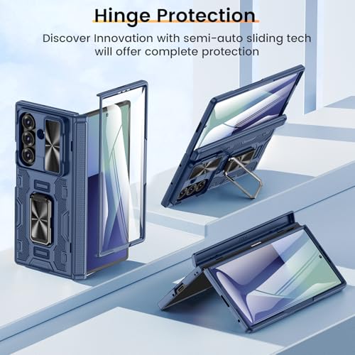 VEGO for Samsung Fold 7 Case with Hinge Protection& Slide Lens Cover,Blue - image 3