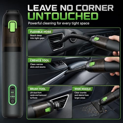 Image of Car Vacuum, 4-in-1 Portable Mini Cordless Vacuum with 21000pa Suction Power, Vacuum Cleaner for Car, Space-Saving Shape, Type-C Charge, Design for Car & Outdoor Use