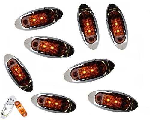 Set of 8 AutoSmart 2" KL-15114AE Amber Oval LED Clearance/Side Marker Light with Chrome Bezel for TRUCK TRAILER