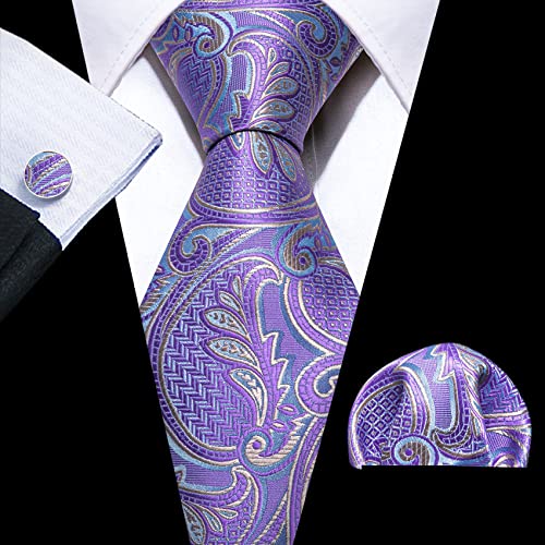 Image of Barry.Wang Men Tie Set Floral Paisley Silk Necktie Pocket Square Cufflinks Formal Wedding Party Business