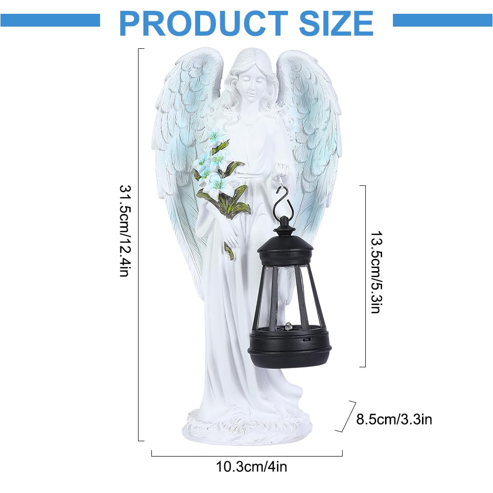 Solar Engel Gartenstatuen, Wetterfest Grabschmuck, LED Fairy Engel Figur, Gartenstatue Geschenke, 31 cm Engels Skulptur Deko Rasen, Grablicht Outdoor-Deko für Friedhof Outdoor Gartendekoration