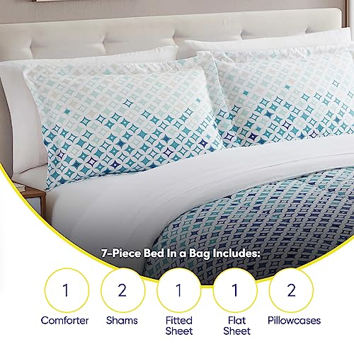 Sweet Home Collection 7 Piece Comforter Set Bag Solid Color All Season Soft Down Alternative Blanket & Luxurious Microfiber Bed Sheets, Genova, Full
