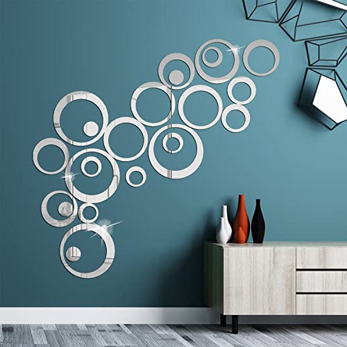 Disnace 24 Pièces Muraux Miroir Cercle Acrylique, Stickers Muraux Miroirs Rond Décoratifs, Miroirs Adhésifs Muraux Acrylique Argent, Autocollant Mural de Miroir Cercle pour Chambre Intérieur Cover