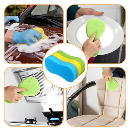 Image of Qianyu Car Wash Sponges 3 Pack Extra Thick Large Sponges Super Absorbent Cleaning Supplies All-Purpose Foam Scrubber Kit Random Color Easy Grip Sponges for Kitchen Bathroom Household Dishes Bike Boat