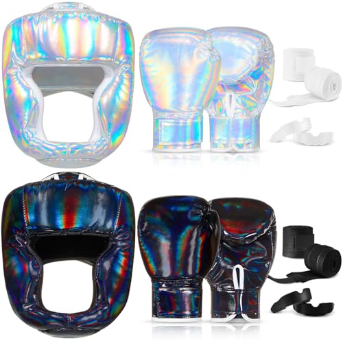 Image of Kanayu 14 Pcs Boxing Gloves and Headgear Set for Beginners Youth 16 Ounce Boxing Gloves Headgear Helmet Hand Wraps Mouth Guards Equipment for Beginners Training Equipment Gifts