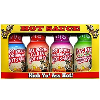 KICKIN Premium Hot Sauce Bottles Gourmet Gift Set Travel Size .75 oz. 4 Pack - Try if you dare! Perfect Gourmet Christmas Gifts for the Hot Sauce Fan